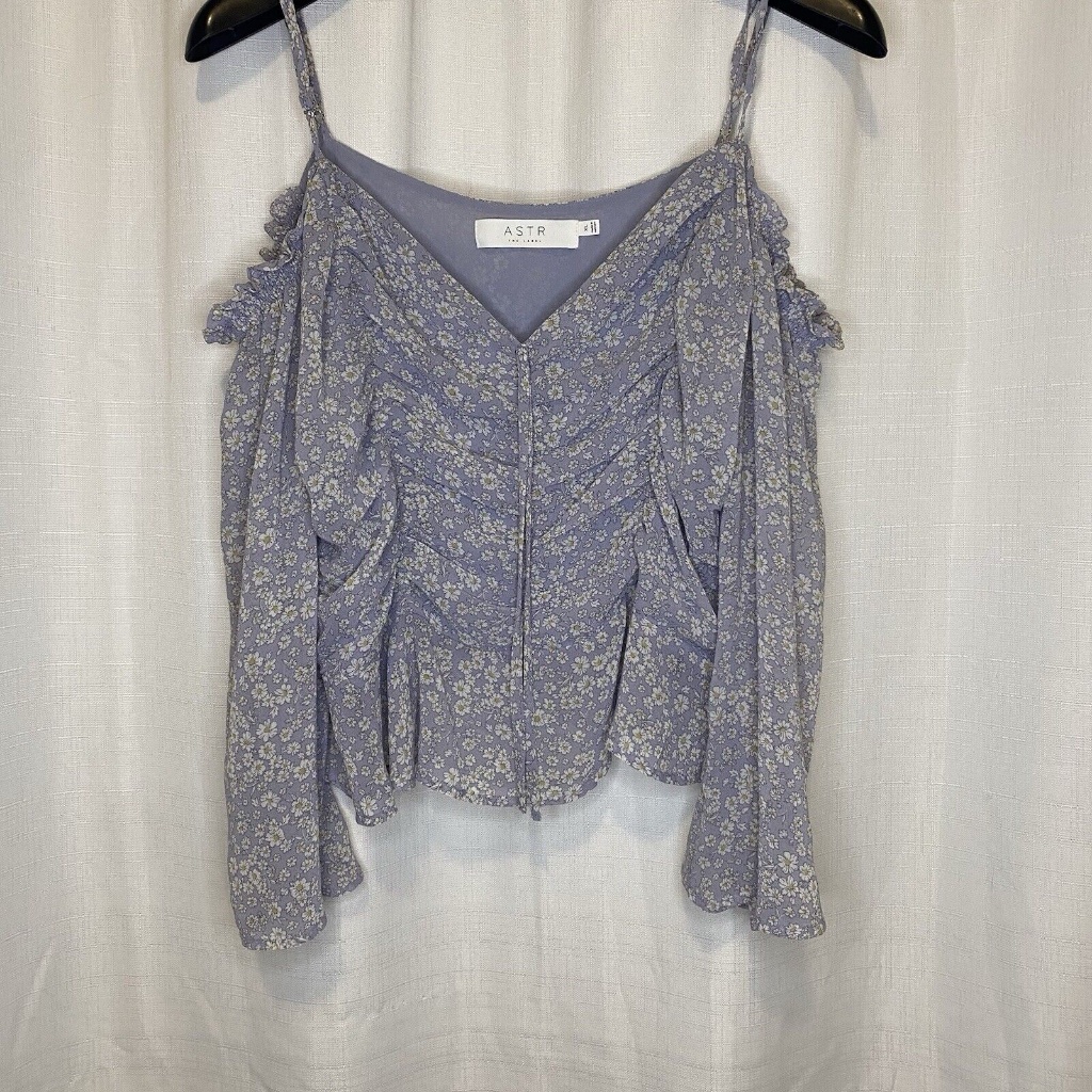 Astr Purple Floral Cold Shoulder Peplum Top
